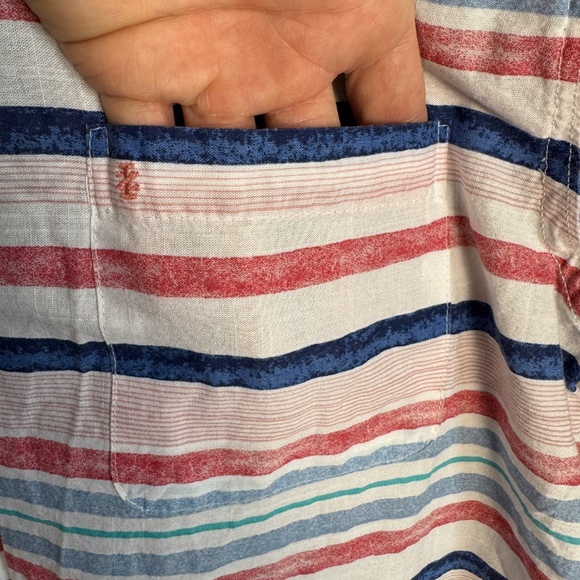 Izod Saltwater Men's Short Sleeve Striped Button Up Shirt Red White Blue Size XL - Picture 5 of 12